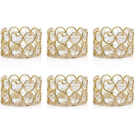 Lot de 6 Porte-bougies Chauffe-plat Métal et Cristal Style Nordique Décoration Table Dîner Élégant Or (1/5)