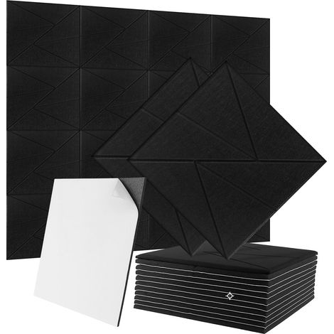 Soundproof Panels, 12 Pack Acoustic Panels Self-Adhesive High Density Sound Absorbing Panels for Walls, Ceiling & Doors Noise Reduction Foam (12"x12"x0.4", Black) (White) (1/5)