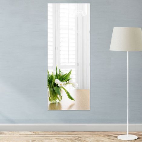 – Miroir mural autocollant acrylique 40 x 122 cm – Effet miroir lisse – Autocollants flexibles pour murs, portes et fenêtres