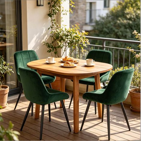 MEUBLIV Lot de 4 chaises de salle à manger vert foncé en velours et métal avec dossier incurvé (1/5)