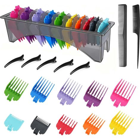 10 Color Coded Plastic Combs for Standard Professional Hair Clippers with Removable Blade Ideal for Pets, Dogs, Cats and Horses - 1/16" to 1 (1/5)