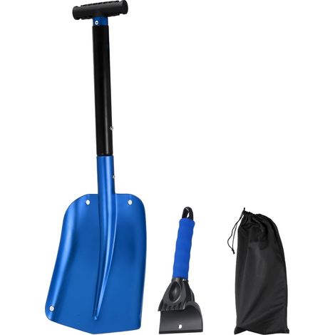 Pelle À Neige 3-en-1 en Aluminium Grattoir À Glace Kit d'urgence De Déneigement avec Sac De Rangement pour Voiture Camping Jardinage, Bleu (1/5)