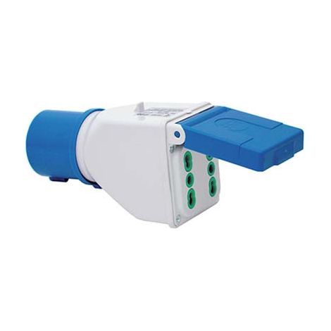 ADATTATORE SPINA BLU16A BIPASSO DOPPIA FME  2P+T 16A IP44