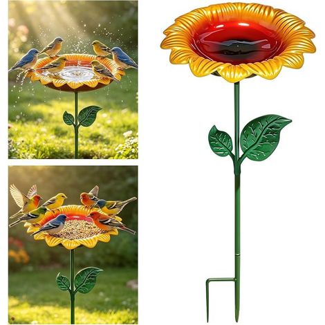 Bain d’oiseaux tournesol – Abreuvoir et mangeoire pour oiseaux de jardin – Bain d’oiseaux décoratif pour extérieur – Pour jardin pelouse terrasse et espace extérieur (1/5)