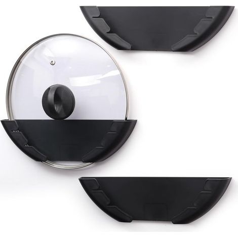 Paquete de 3 soportes de plástico para tapas de ollas - Se adapta a tapas de ollas de 15 a 32 cm - Soporte autoadhesivo para ollas y tapas, para montaje en pared, ideal para paredes de cocina y puerta (1/5)