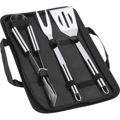 Outils de barbecue - ODIPIE - Kit 3 pièces - Fourchette, pince & spatule - Noir - Jardin/piscine (1/4)