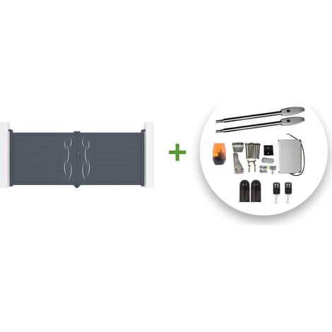 Portail battant électrique LIFE 350x140cm gris + Motorisation TANKER B250 (1/5)