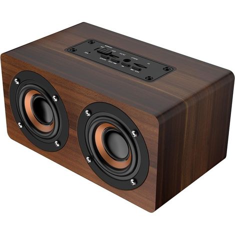 Enceinte Bluetooth 4.0 Portable sans Fil en Bois - Radio FM, Horloge Alarme, Subwoofer Rétro avec Microphone Intégré et Son HiFi Stéréo (1/5)