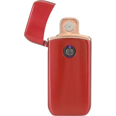 Briquet électronique coupe-vent avec bouton de chargement USB double face et finition brossée rouge (1/5)