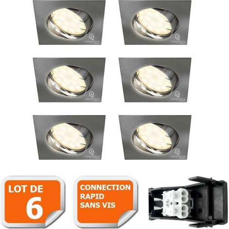 Lot de 6 spot encastrable orientable LED carré alu brossé GU10 230V eq. 50W blanc chaud (1/5)