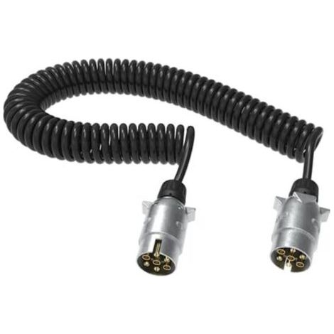 Rallonge de remorque 12 V 3 m – 7 broches – fiche métallique – câble spiralé pour camions, voitures, véhicules utilitaires, remorques, semi-remorques