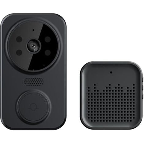 Sonnette vidéo intelligente, sonnette visuelle sans fil, sonnette interphone caméra WiFi, sonnette de sécurité à détection de mouvement, noire (1/5)