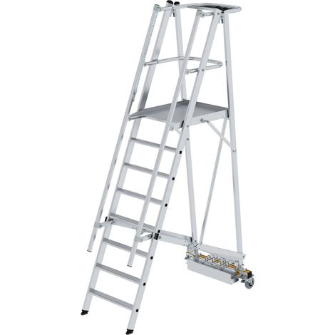 MUNK Podestleiter fahrbar mit schmaler Traverse 8 Stufen (1/4)