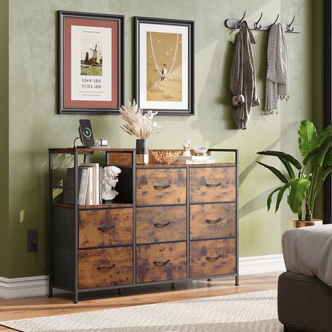 Commode à 8 tiroirs, tiroirs en tissu avec glissières coulissantes, pour chambre, couloir, salon, chambre d'enfant (marron) (1/5)