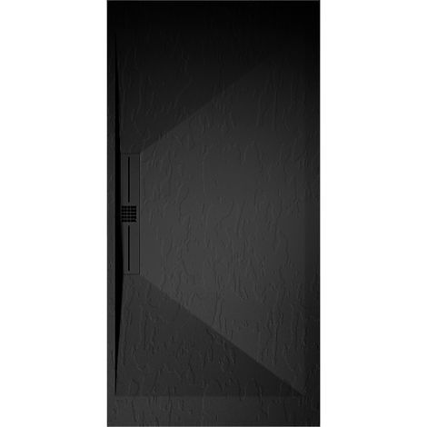 Mineralguss-Duschwanne extra flach EDIS Schieferoptik SCHWARZ 70x170 cm Auslaufschutz in Farbe