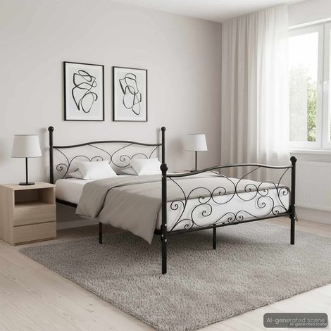 vidaXL Bed Frame without Mattress with Slatted Base Black Metal 140x200 cm (1/5)