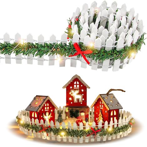Gnome Accessories Christmas, Miniature Gnome Accessories, Mini Fence Outdoor Garden, Clôture Miniature en Bois, 90 x 5 Cm, Clôture Paysagère en Rotin avec Éclairage LED (Blanc) (1/5)
