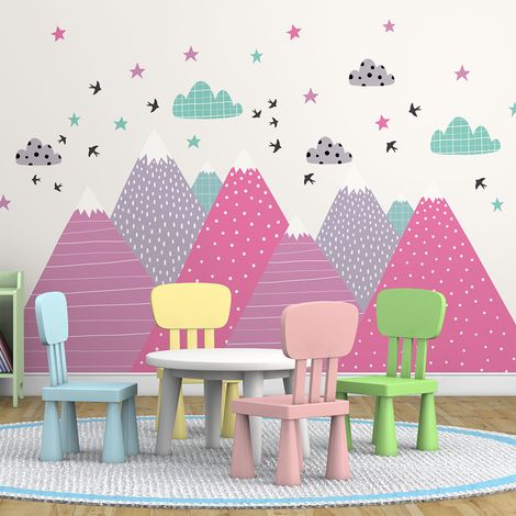 Stickers muraux enfants - Décoration chambre bébé - Autocollant Sticker mural géant enfant montagnes scandinaves UNIKA - 50x75cm (1/5)