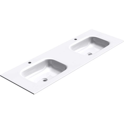 Mai & Mai lave mains blanc 144cm lavabo pour 2 à encastrer en résine double vasque rectangulaire sans trop-plein Col04 144x48x14cm