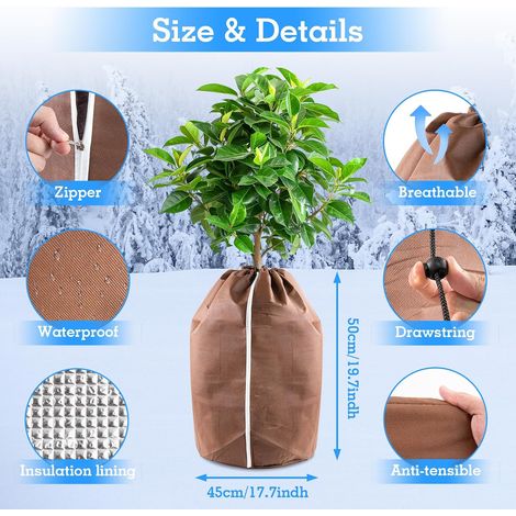 Funda térmica para macetas de exterior (45x50 cm), protección invernal para plantas en maceta, funda para maceta con cordón, protección contra heladas para macetas y contenedores de plantas. (1/4)