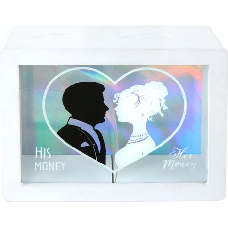 Hochzeits Spardose weiß 18x14 cm - His & Her Money - Hochzeit Kasse Sparbüchse Geschenkidee