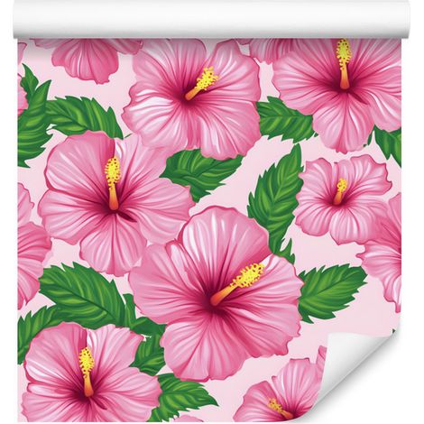 Papier peint à motifs de fleurs et de feuilles, rose poudré et vert, pour salon et chambre, 50 x 1000 (1/5)