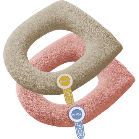 2 couvre-sièges de toilette, tissu épais et moelleux, extensible, pour sièges ronds et allongés, lavables en machine (1/5)