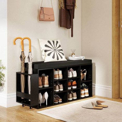 10 compartiments, 5 étagères réglables, banc à chaussures avec porte-parapluies pour entrée et dressing (1/5)