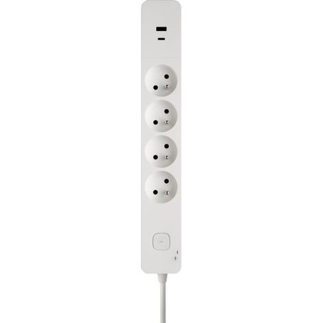 Überspannungsschutzblock mit 4 2P+E-Steckdosen, Schalter und 2 USB-Anschlüssen (A+C, 3,4 A, 1,49 m, weiß) (1/5)