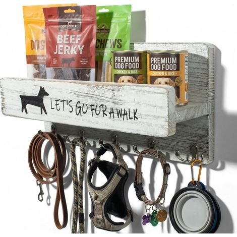 Support Mural Porte-Laisse Chien Bois Blanc Entrée (1/5)