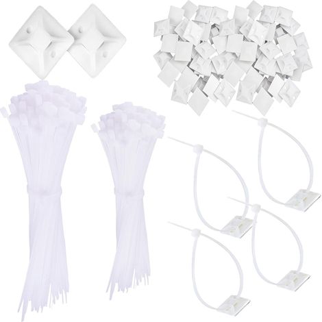 Lot de 200 attaches de câble blanches adhésives 120 mm/150 mm (1/5)