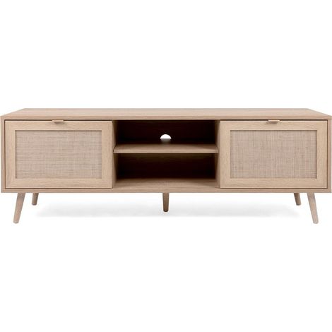 Les Tendances – Meuble TV 2 portes L150 cm – Impression cannage chêne sonoma – Rangement pour consoles et télécommandes – Fabrication européenne (1/10)