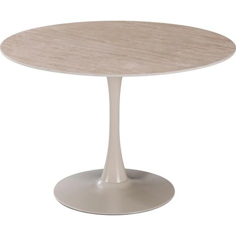 Runder Tisch Parker Ø110 cm in mattem travertin-Design mit weißem Metallgestell
