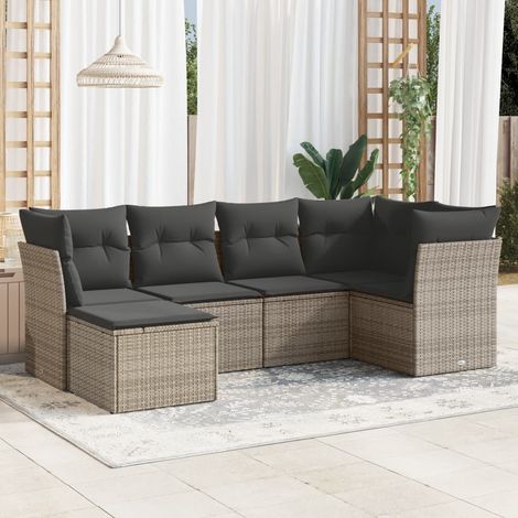 vidaXL 6-tlg. Garten-Sofagarnitur mit Kissen Grau Poly Rattan (1/3)