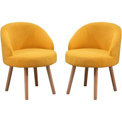Tub Chairs Set of 2, Linen Fabric Armchair for Living Room, Lounge Sofa Chair Occasional Chair for Reception Bedroom (Warm Yellow)