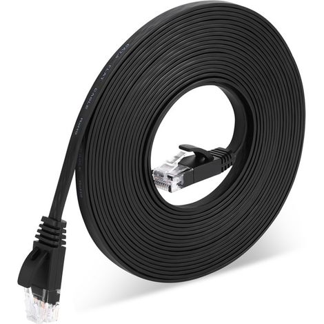 Câble Ethernet Cat6 (noir) 1000 Mbps, UTP plat, 10 m, RJ45 (1/2)
