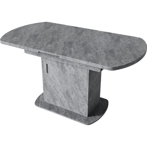 Mesa de comedor ovalada extensible con almacenamiento, 130 x 70 x 75 cm, gris efecto cemento (1/5)
