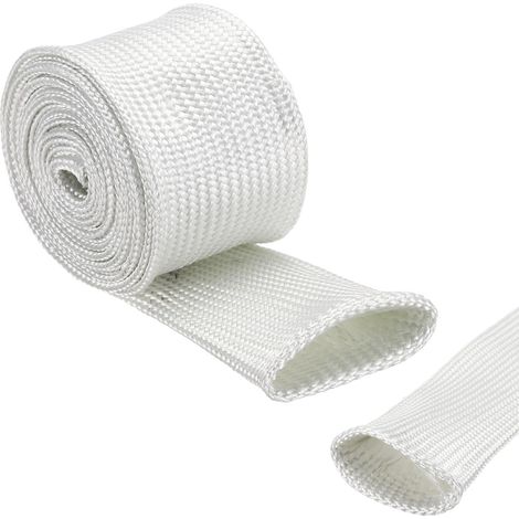 Gaine Cable Electrique 35mm ID 2 Mètre de Longueur Haute Température Manchon en Fibre de Verre, Blanc (1/5)