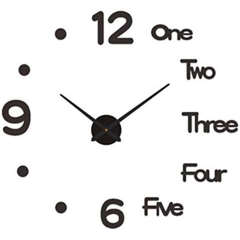 DIY Pendule Murales，Taille:30cm，Pendule Murale de Mode Moderne Horloge Murale sans Cadre 3D Miroir Autocollant Décoration de La Maison Horloge Murale Muette(Noir) (1/5)