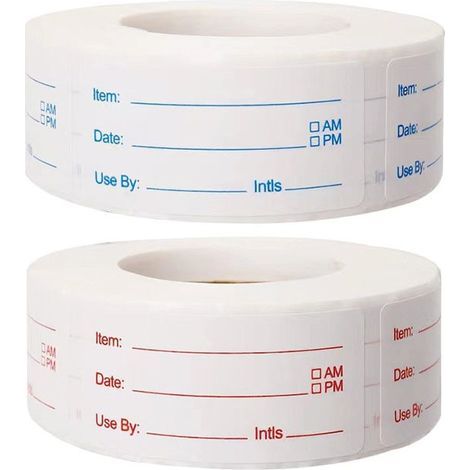 rotoli da 1000 pezzi (rossi, blu) di adesivi alimentari rimovibili, 1 x 2 pollici, etichette promemoria per il congelatore, etichette per la conservazione degli alimenti (1/4)