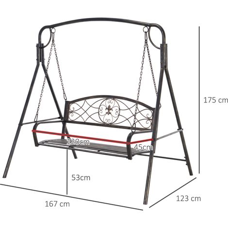 Balançoire de jardin ensoleillée pour 2 personnes,balançoire métallique en bronze,167 x 123 x 175 cm,idéale pour jardin et terrasse (1/5)