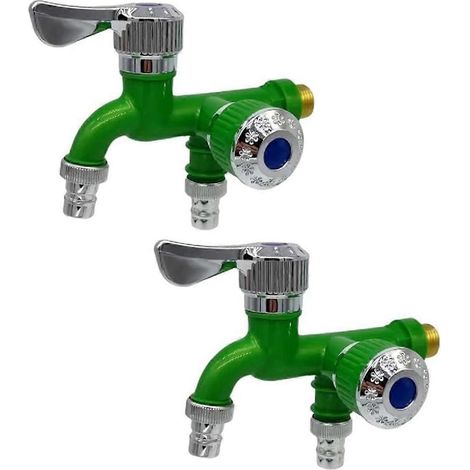 pièces, répartiteur de robinet à 2 voies, répartiteur de tuyau d'arrosage, vert-- (1/5)