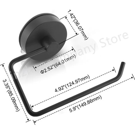 (Noir Taille 2) Porte-rouleau de papier toilette/essuie-tout en acier inoxydable, sans perçage, pour cuisine, salle de bain et toilettes. Étagère de rangement allongée. (1/5)
