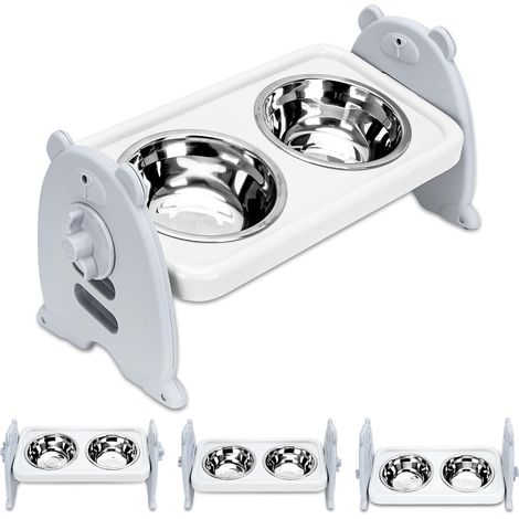 2 Gamelles Acier Inoxydable Réglables 3 Niveurs, Design Incliné 15°, Antidérapant Pour Chien Chat (1/5)