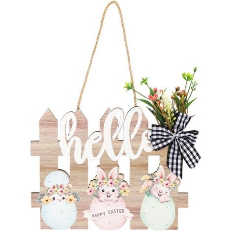 [Cadeaux de Pâques]de porte en bois « Joyeuses Pâques » - de porte en bois pour décoration d'intérieur - Clôture rustique - Suspension de porte de bienvenue - Ornements pour la maison, la ferme, la fe (1/5)