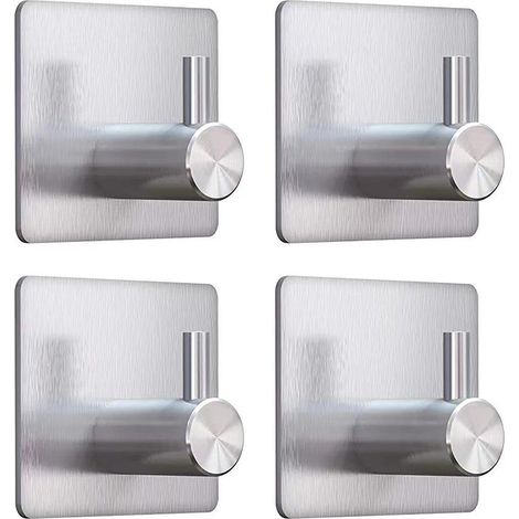 Filiyano-Lot de 4 crochets adhésifs argentés, pour salle de bain, cuisine, ou pour accrocher des tableaux sans percer. Taille S. (1/5)