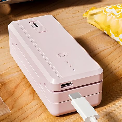 Machine à sceller mini portable 2-en-1, scellant d'emballage alimentaire rechargeable par USB pour snacks, appareil de cuisine avec réglages de chaleur ajustables, rose (1/5)