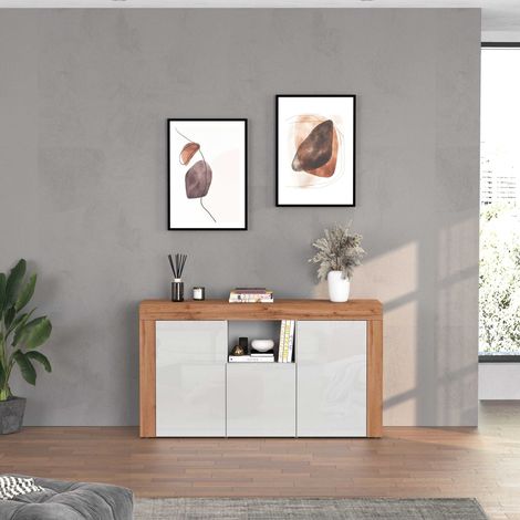 WHOUS Credenza Chronos 3 ante e 1 vano bianco lucido e rovere 155x40x85 cm (1/5)