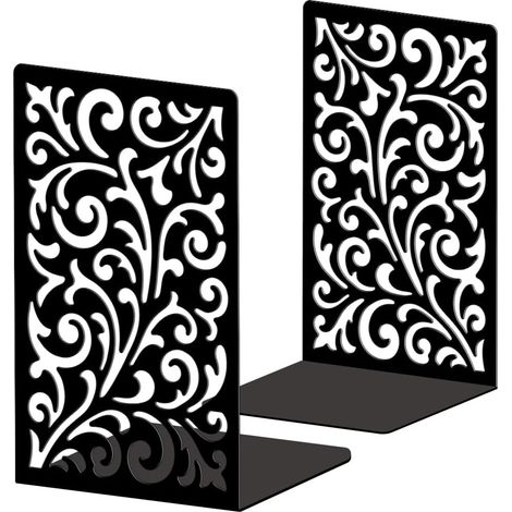 Lot de 2 Serre-Livres Métal Feuillage Ornemental en Volutes (1/5)