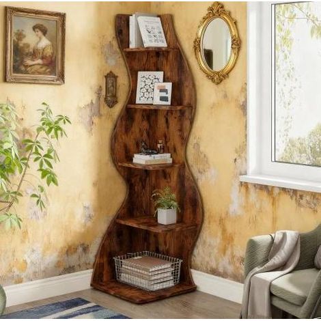 Meuble de rangement d'angle 5 niveaux, 182,5 x 50 x 50 cm, en bois, marron OKMYHOME (1/5)